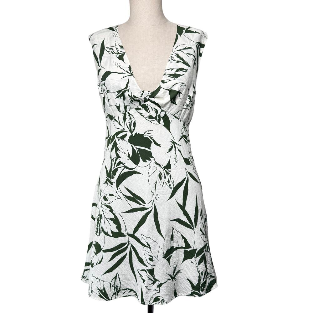 Abercrombie & Fitch Twist Front Tropical Floral Mini Dress Green White XS